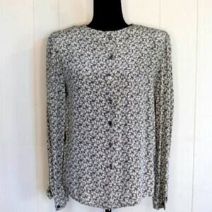 Oscar de la Renta Black/Cream Floral Union Made Ladies Blouse Size 12